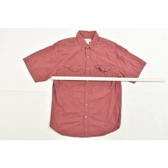 Carhartt Men's Button Down Size L Work Pockets 100% Cotton Red Short Sleeve - Picture 2 of 8